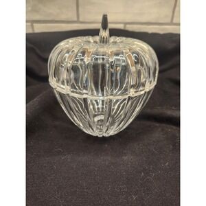 Lead Crystal Apple Candy Trinket Dish Lidded Bowl Ribbed Heavy 6 Inches Tall‎